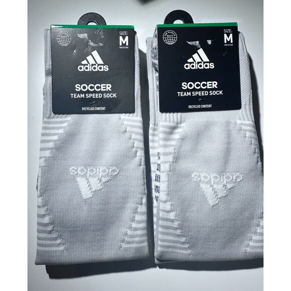 2x Adidas Soccer Team Speed OTC Socks Men Shoe 5-8.5 Women 5-9.5 White Gray New - Picture 1 of 6